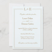 Invitation Monogramme bleu clair or gris moderne chic mariage (Devant)