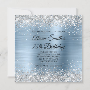 Invitation Monogramme bleu clair pailleté argent 75e annivers