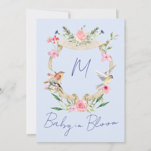 Invitation Monogramme bleu crête baby shower (Dos)