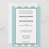 Invitation Monogramme bleu écume de mer rose blanc rayures de (Devant)