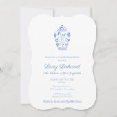 Invitation Monogramme Bleu Et Blanc Futur Mme Fête des mariée (Devant)