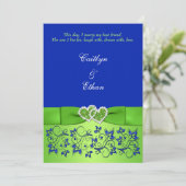 Invitation Monogramme Bleu, Flore verte, Coeurs Mariage Invit (Debout devant)