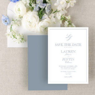 Invitation Monogramme bleu foncé moderne Enregistrer la date