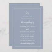 Invitation Monogramme bleu foncé simple Mariage élégant (Devant / Derrière)