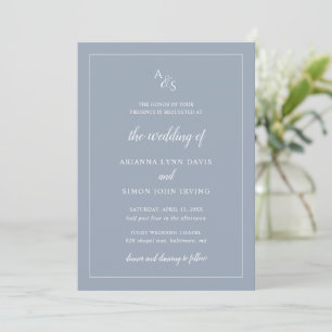 Invitation Monogramme bleu foncé simple Mariage élégant