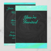 Invitation Monogramme bleu glace menthe et noir (Devant / Derrière)
