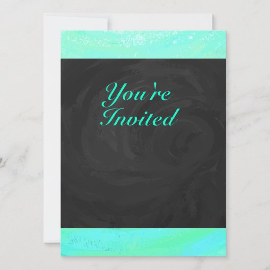 Invitation Monogramme bleu glace menthe et noir (Devant)