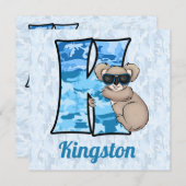 Invitation Monogramme bleu K Fête d'anniversaire de l'enfant (Devant / Derrière)