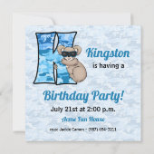 Invitation Monogramme bleu K Fête d'anniversaire de l'enfant (Dos)