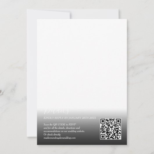 Invitation Monogramme bleu marine moderne Photo QR Code Maria (Dos)