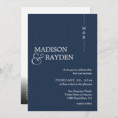 Invitation Monogramme bleu marine moderne Photo QR Code Maria (Devant / Derrière)