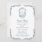 Invitation Monogramme bleu marine Vintage Crest Couples Douch (Devant)