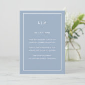 Invitation Monogramme bleu minimal Mariage simple et élégant (Debout devant)