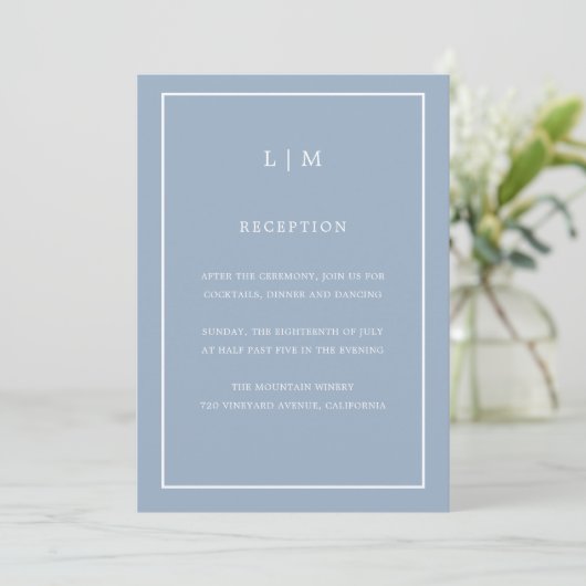 Invitation Monogramme bleu minimal Mariage simple et élégant (Debout devant)