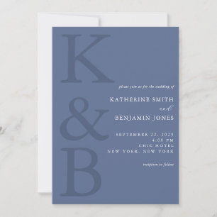 Invitation Monogramme bleu moderne Mariage minimaliste