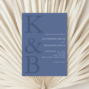 Invitation Monogramme bleu moderne Mariage minimaliste