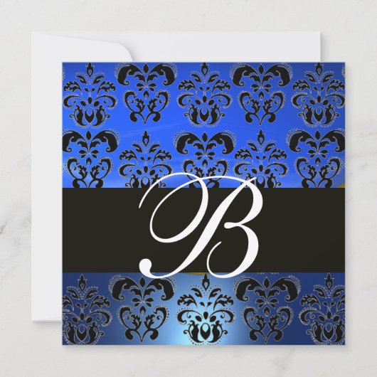 Invitation MONOGRAMME BLEU NOIR, blanc (Devant)