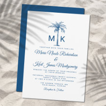 Monogramme Bleu Palmier Formal Beach Mariage