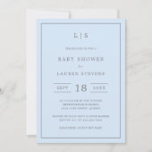 Invitation Monogramme bleu simple et gris Baby shower garçon (Devant)