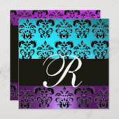 INVITATION MONOGRAMME BLEU TURQUOISE TURQUOISE BLEU PURPLE (Devant / Derrière)