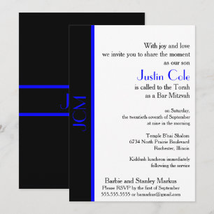 Invitation Monogramme Blue Black Bar Mitzvah