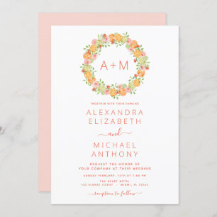 Invitation Monogramme Blush Pink Citrus Floral Mariage