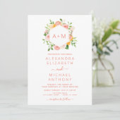 Invitation Monogramme Blush Pink Citrus Floral Mariage Invita (Debout devant)