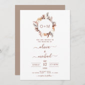 Invitation Monogramme Boho Terracotta Pampas Mariage en herbe (Devant / Derrière)