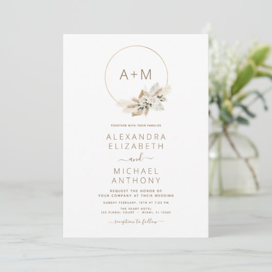 Invitation Monogramme Boho Tropical Pampas Grass Mariage Invi (Debout devant)