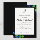 Invitation Monogramme Bokeh Bleu et Vert (Devant / Derrière)