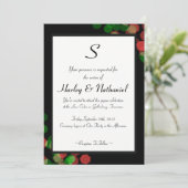 Invitation Monogramme Bokeh Rouge et Vert (Debout devant)