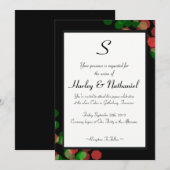 Invitation Monogramme Bokeh Rouge et Vert (Devant / Derrière)
