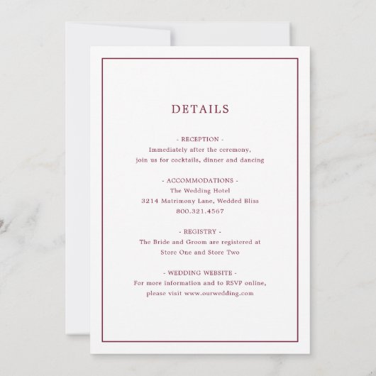 Invitation Monogramme bordeaux simple Mariage élégant (Dos)