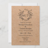 Invitation monogramme botanique classique script kraft mariag (Devant)