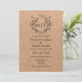 Invitation monogramme botanique classique script kraft mariag (Debout devant)