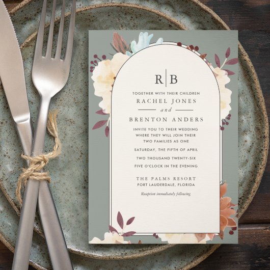 Invitation Monogramme Botanique Floral Blended Family Mariage