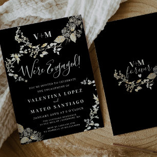 Invitation Monogramme botanique rustique Black Engagement Par