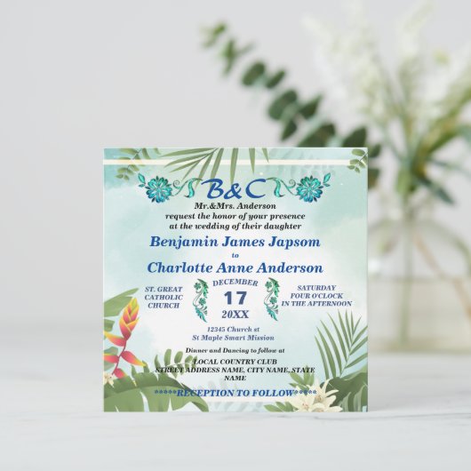 Invitation Monogramme botanique rustique Mariage Customisé (Debout devant)