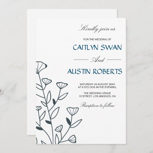 Invitation Monogramme botanique simple d'élégance Flora (Devant / Derrière)