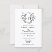 Invitation monogramme botanique typographie classique mariage (Devant)