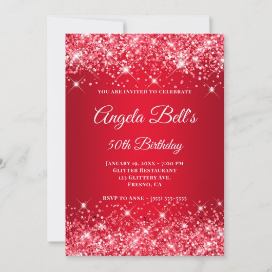 Invitation Monogramme brillant rouge Ombre Fancy (Devant)
