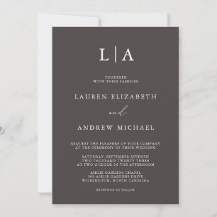 Invitation Monogramme Brown foncé Simple minimaliste Mariage