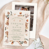 Invitation Monogramme Brown rustique Beige Mariage floral