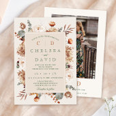 Invitation Monogramme Brown rustique Beige Mariage floral