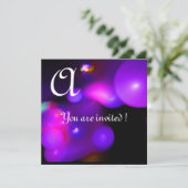 Invitation MONOGRAMME BULLE DE QUANTIQUE violet noir rose (Debout devant)