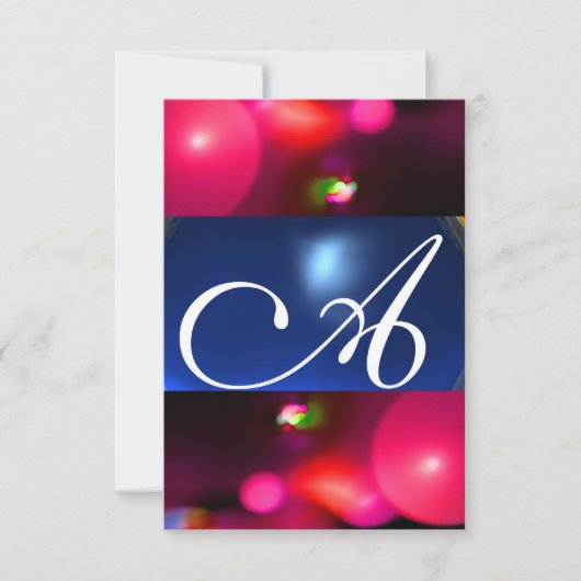 Invitation MONOGRAMME BULLE QUANTIQUE rouge bleu rsvp (Devant)