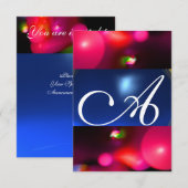 Invitation MONOGRAMME BULLE QUANTIQUE rouge bleu rsvp (Devant / Derrière)