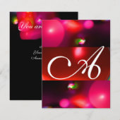 Invitation MONOGRAMME BULLE QUANTIQUE rouge noir rose (Devant / Derrière)