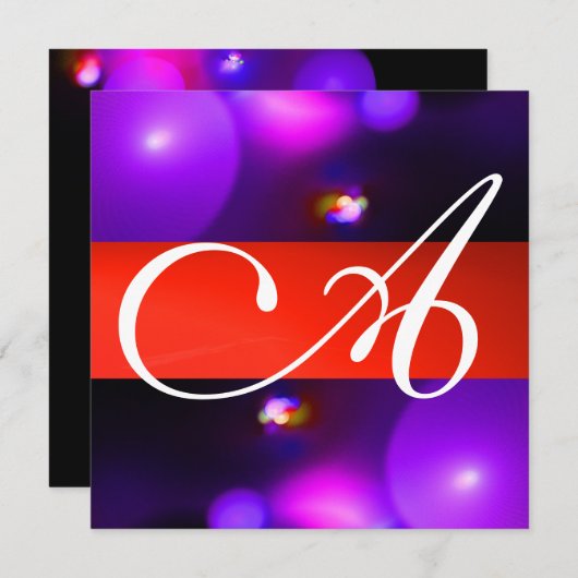 Invitation MONOGRAMME BULLE QUANTIQUE rouge noir violet (Devant / Derrière)