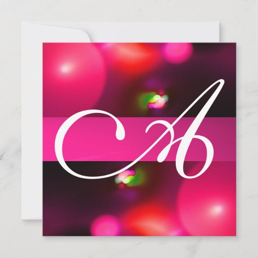 Invitation MONOGRAMME BULLE QUANTIQUE rouge rose (Devant)